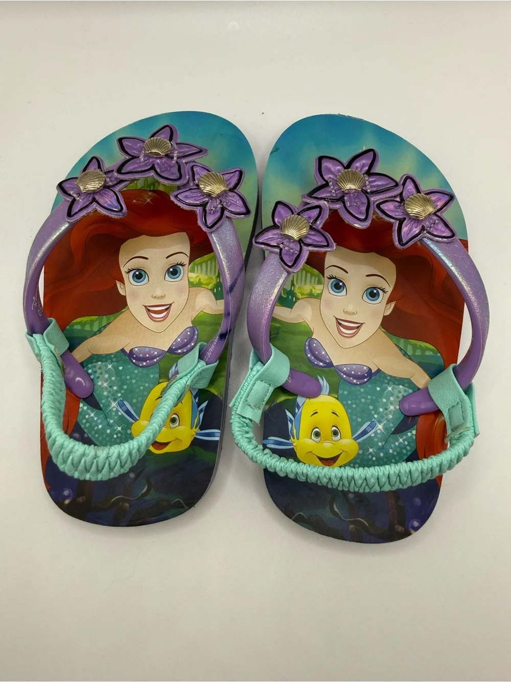 Girls' Purple & Teal Ariel Flip Flop Sandals with Flower Accents